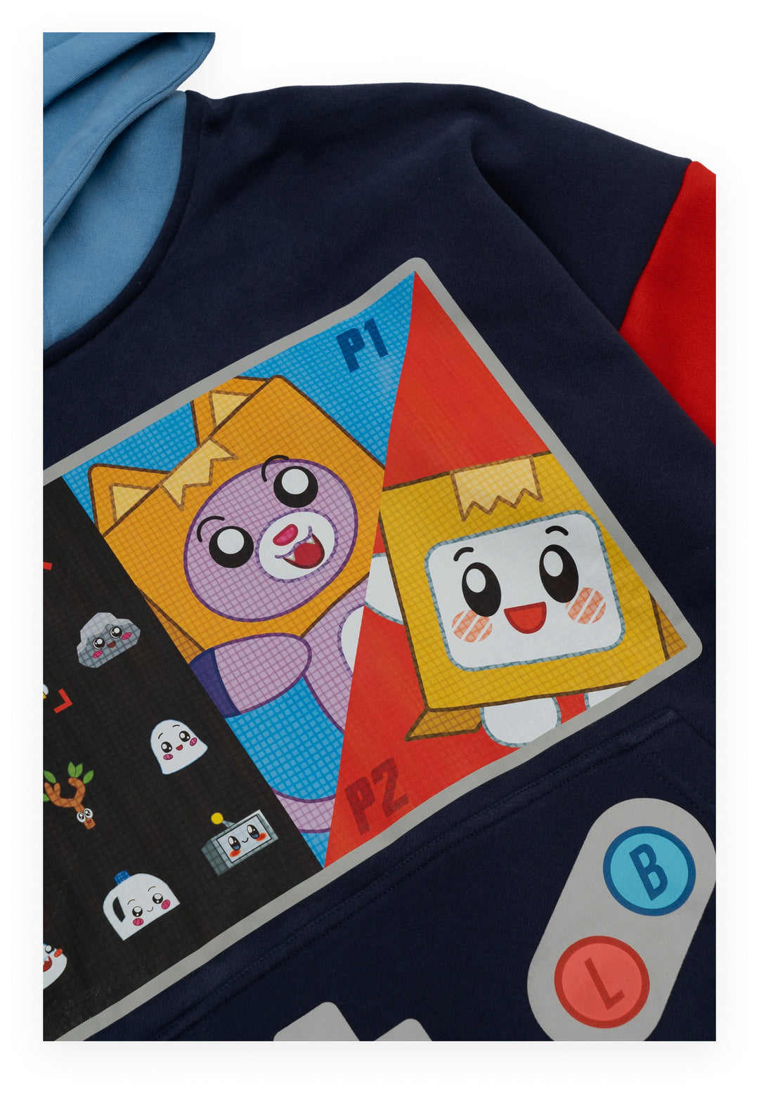 Felpa Con Cappuccio LankyBox Blu – Stampa All-over Con Personaggi Foxy, Ghosty, Rocky, Boxy, Thicc Shark – 100% Poliestere - 4